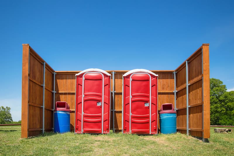 Short-term porta potty units staged for delivery in Quakertown, Pennsylvania